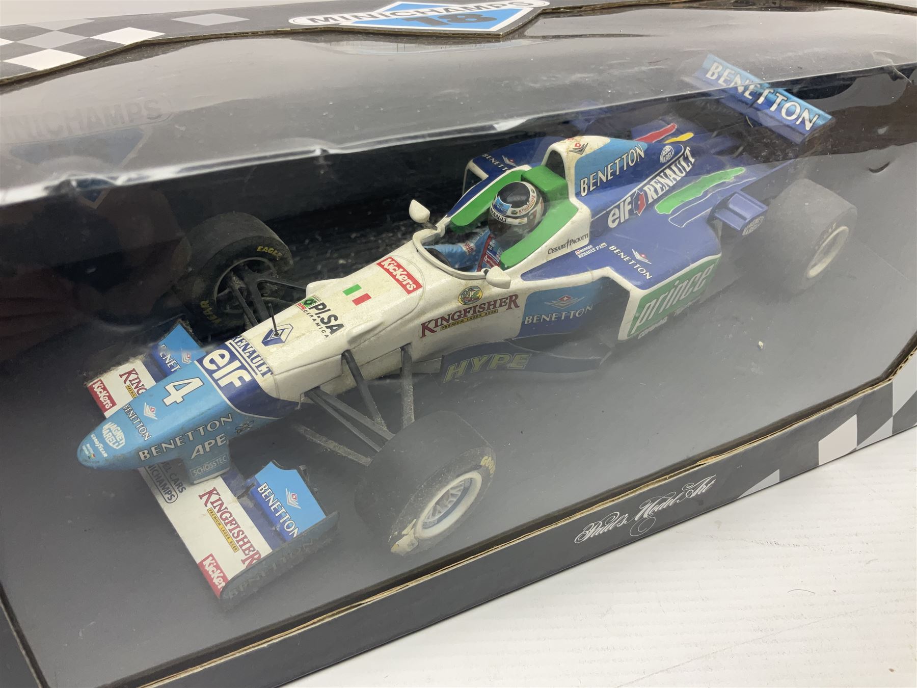 Three Minichamps '18' 1:18 scale die-cast racing cars - Jordan Peugeot 196 1996 R. Barrichello; Bene - Image 6 of 7