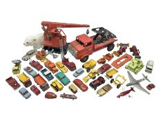 Tri-ang tin-plate breakdown lorry and mobile crane; Steiff plush covered polar bear; and quantity of