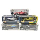 Five Mattel Hot Wheels 1:18 scale die-cast racing cars - Ferrari 248F1 Michael Schumacher