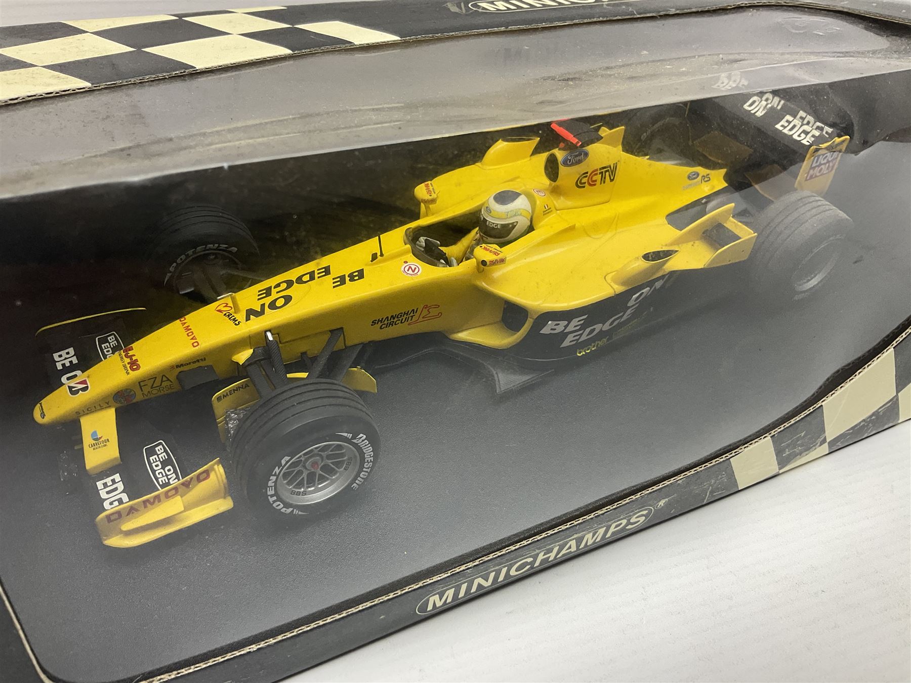 Three Minichamps 1:18 scale die-cast racing cars - Jordan Mugen Honda 198 D. Hill; Jordan Ford EJ13 - Image 6 of 8