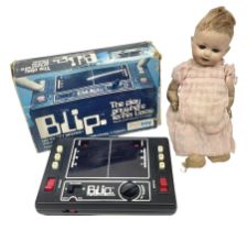 Palitoy Blip electronic game; boxed; and 1920s German Hermann Steiner bisque head doll with applied