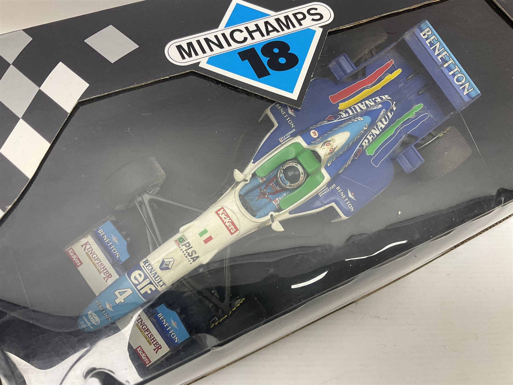 Three Minichamps '18' 1:18 scale die-cast racing cars - Jordan Peugeot 196 1996 R. Barrichello; Bene - Image 7 of 7