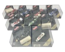 Nine Quartzo 1:43 scale die-cast models of racing cars; all in plastic display boxes (9)
