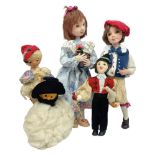 Anna Meszaros Hungary - five hand made needlework figurines including goose girl with stick H20cm; s