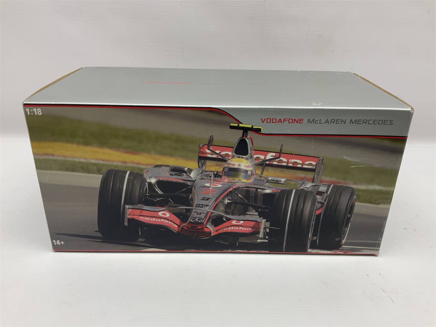 Mattel Hot Wheels 1:18 scale die-cast racing car - Vodaphone McLaren Mercedes; boxed with stand - Image 2 of 10