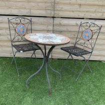 Mosaic garden table and two folding chairs