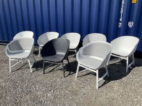 Set of eight Nordic design modern plastic and fabric tub chairs in dark grey