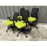 Five swivel adjustable office chairs