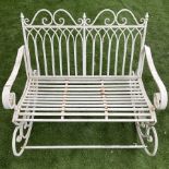 Cream painted rocking garden bench