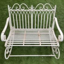 Cream painted rocking garden bench