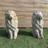 Pair of cast stone garden lions