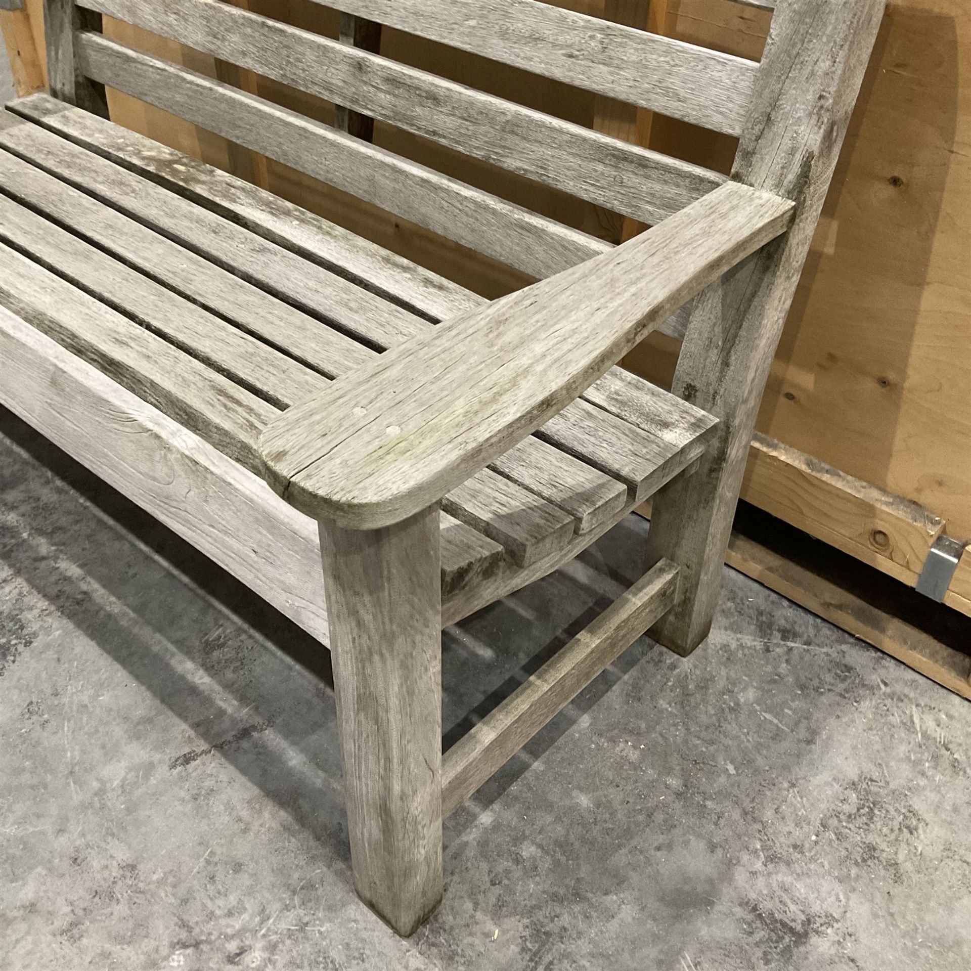 Solid teak two seater garden bench - Image 2 of 4