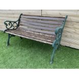 Cast metal and wood slatted garden bench