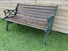 Cast metal and wood slatted garden bench