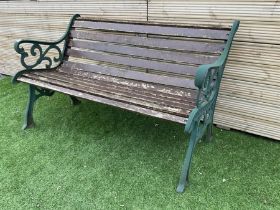 Cast metal and wood slatted garden bench