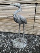 Large lead heron garden figure on a naturalistic base