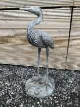 Large lead heron garden figure on a naturalistic base