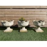 Set of three composite stone planters