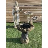 Cast stone garden figure and two bird baths