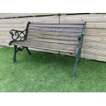 Cast metal and wood slatted garden bench