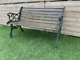 Cast metal and wood slatted garden bench