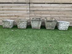 Set of five cast stone square planters