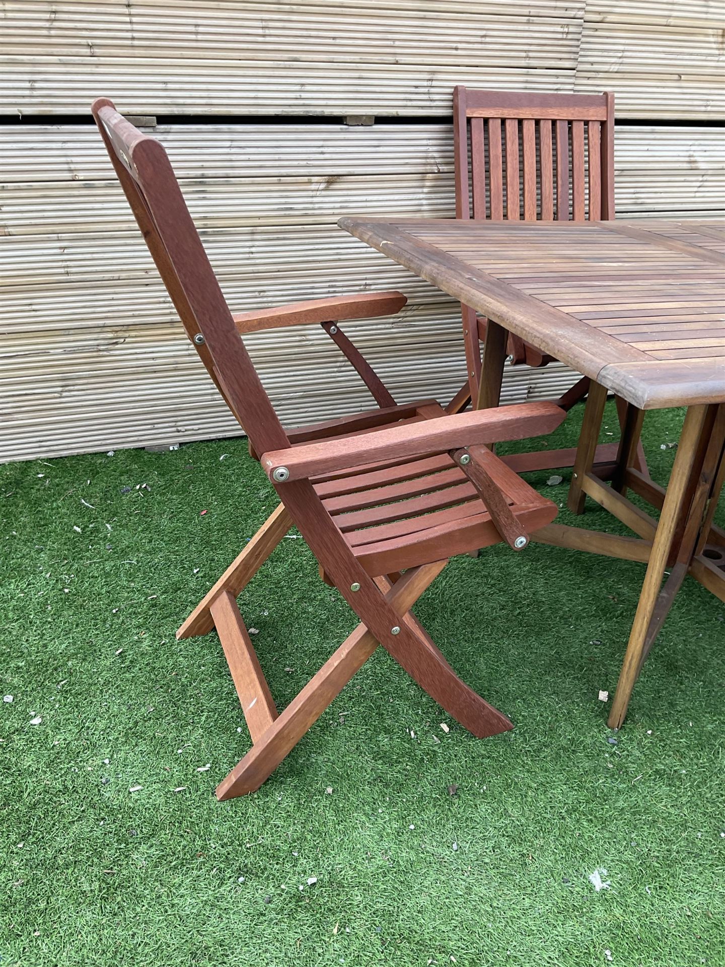 Winchester Collection - 20th century teak garden table drop-leaf table and set four matching folding - Image 3 of 7