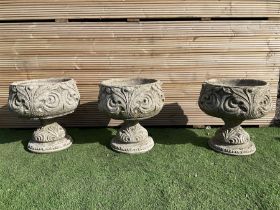 Set of three circular composite planters