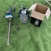 Titan pressure washer and Macalister corded hedge trimmer