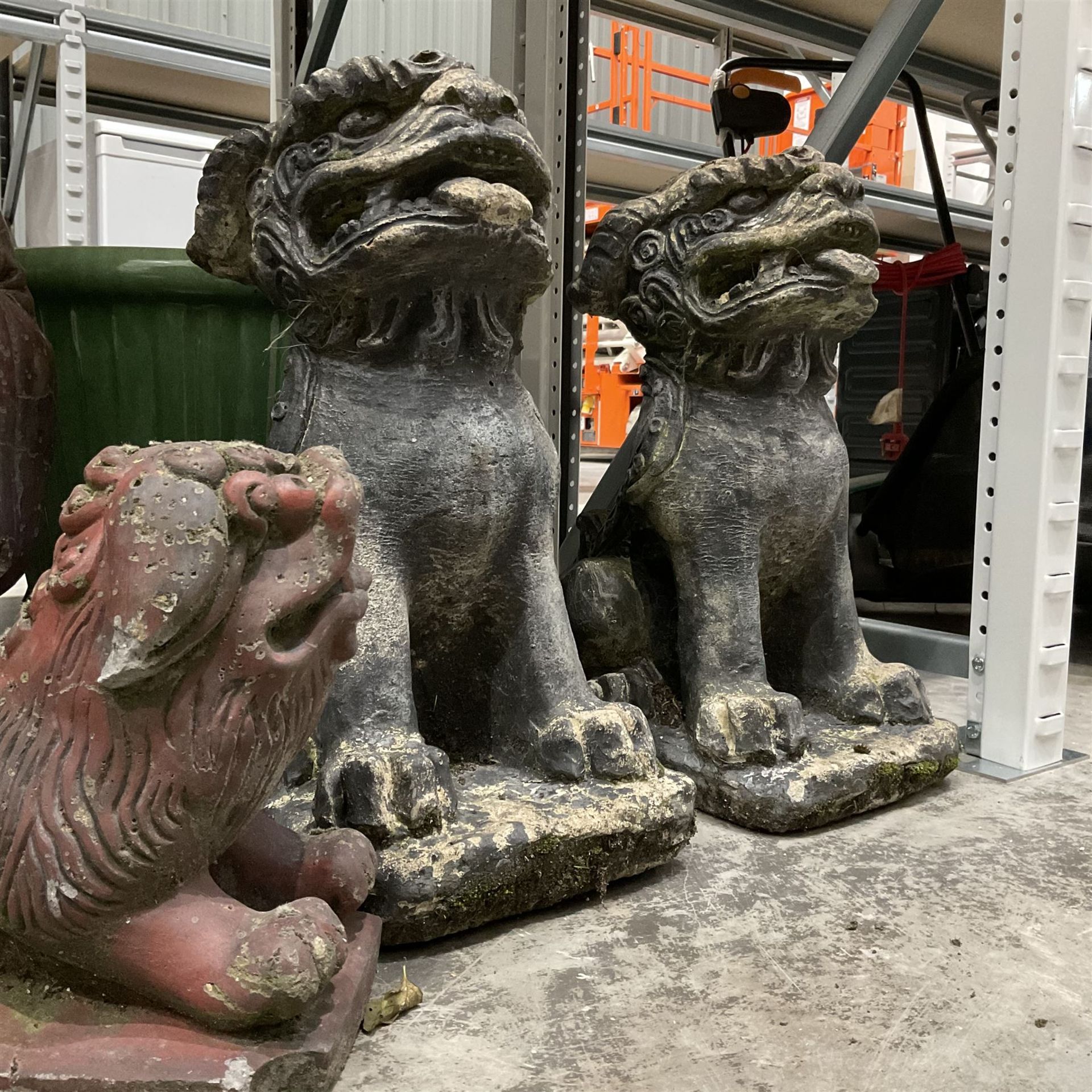 Set of four cast stone Chinese garden ornaments and green glazed terracotta pot - Image 3 of 3