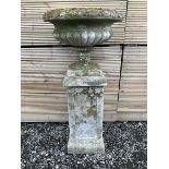 Cast stone urn on plinth