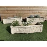 Set of three composite stone rectangular curved front planters