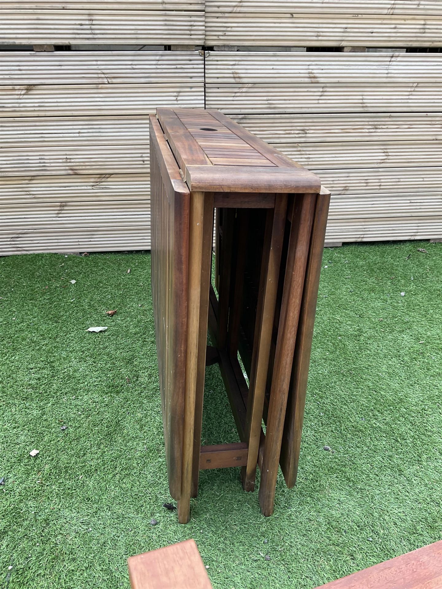 Winchester Collection - 20th century teak garden table drop-leaf table and set four matching folding - Image 5 of 7