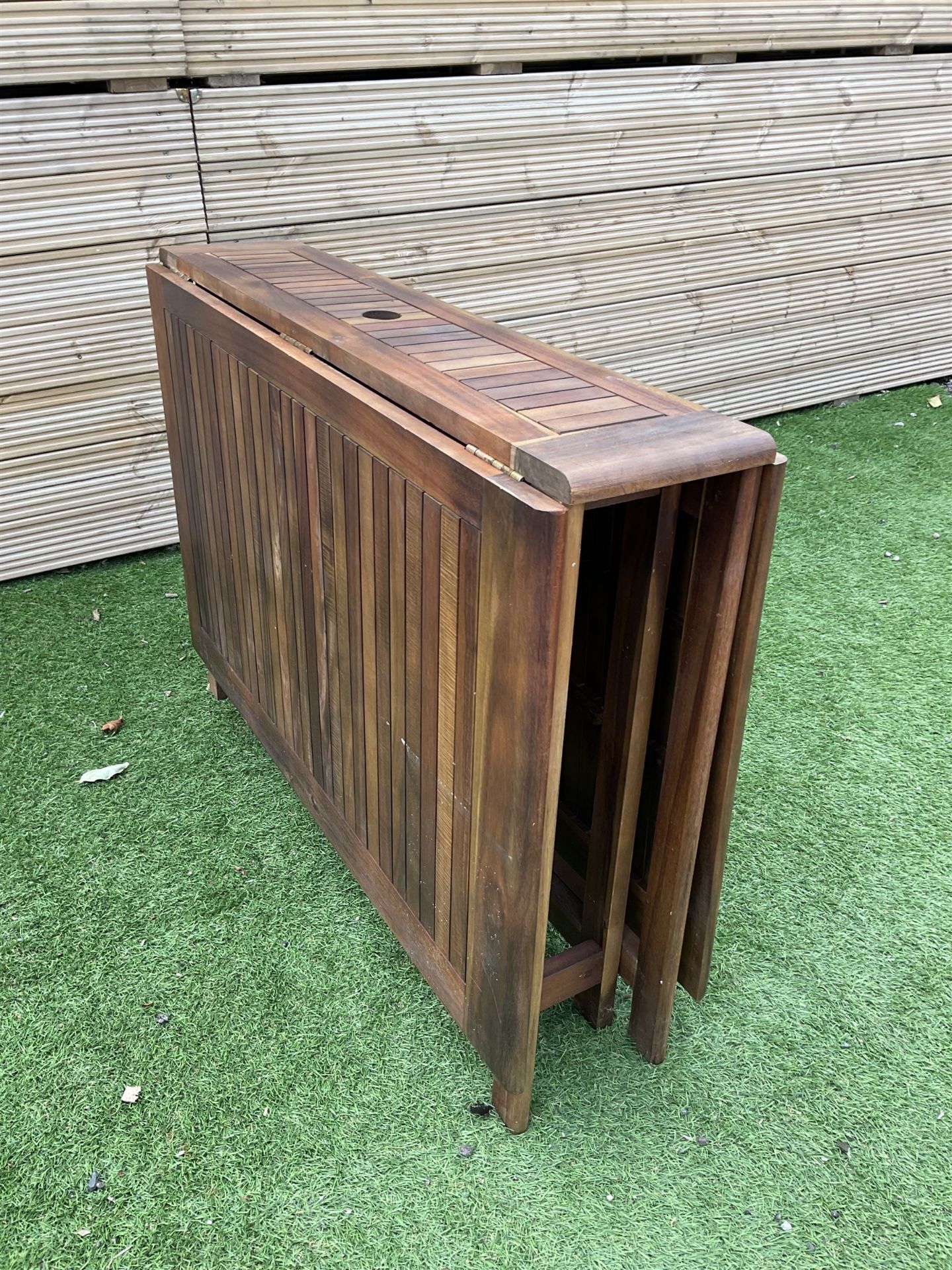 Winchester Collection - 20th century teak garden table drop-leaf table and set four matching folding - Image 7 of 7