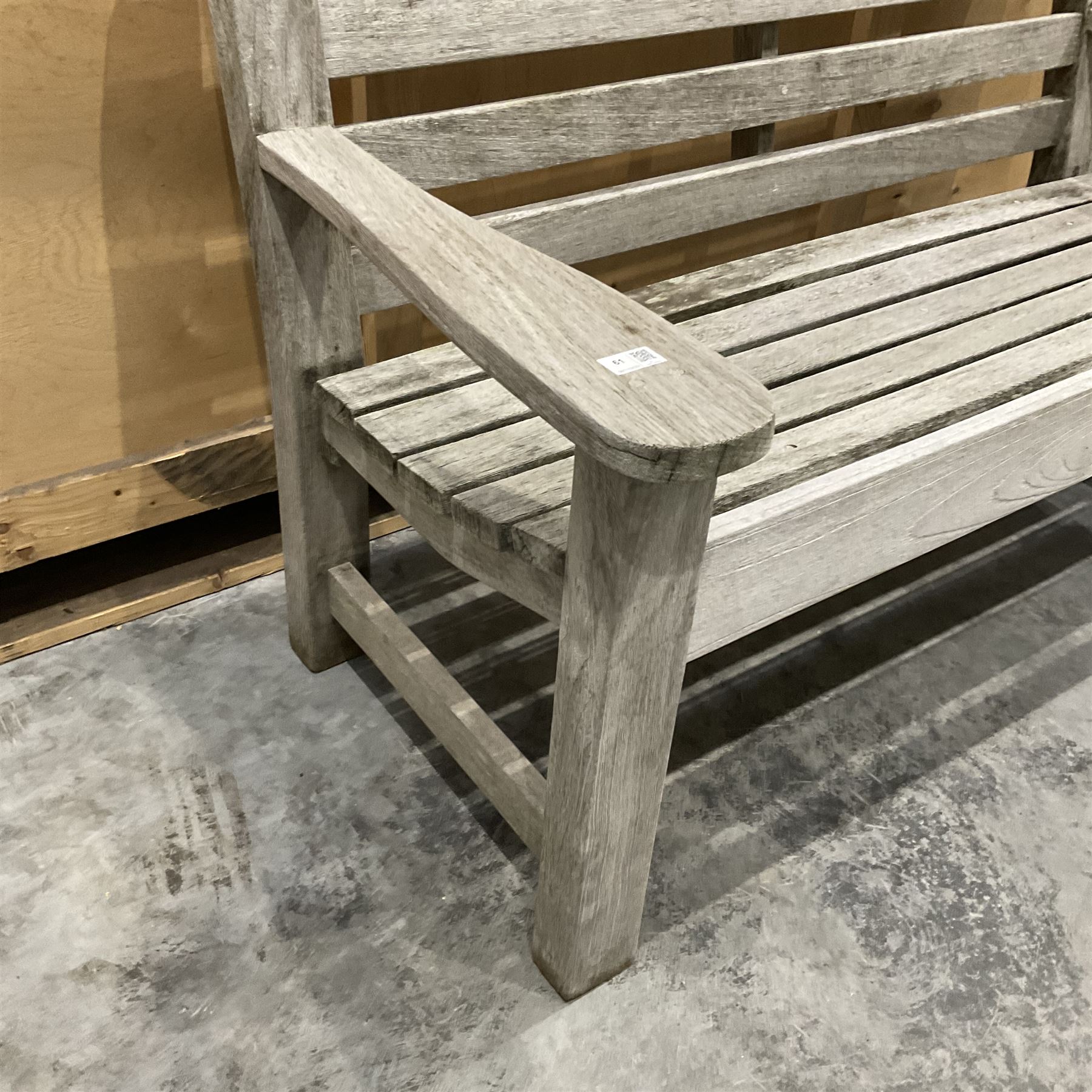 Solid teak two seater garden bench - Image 4 of 4