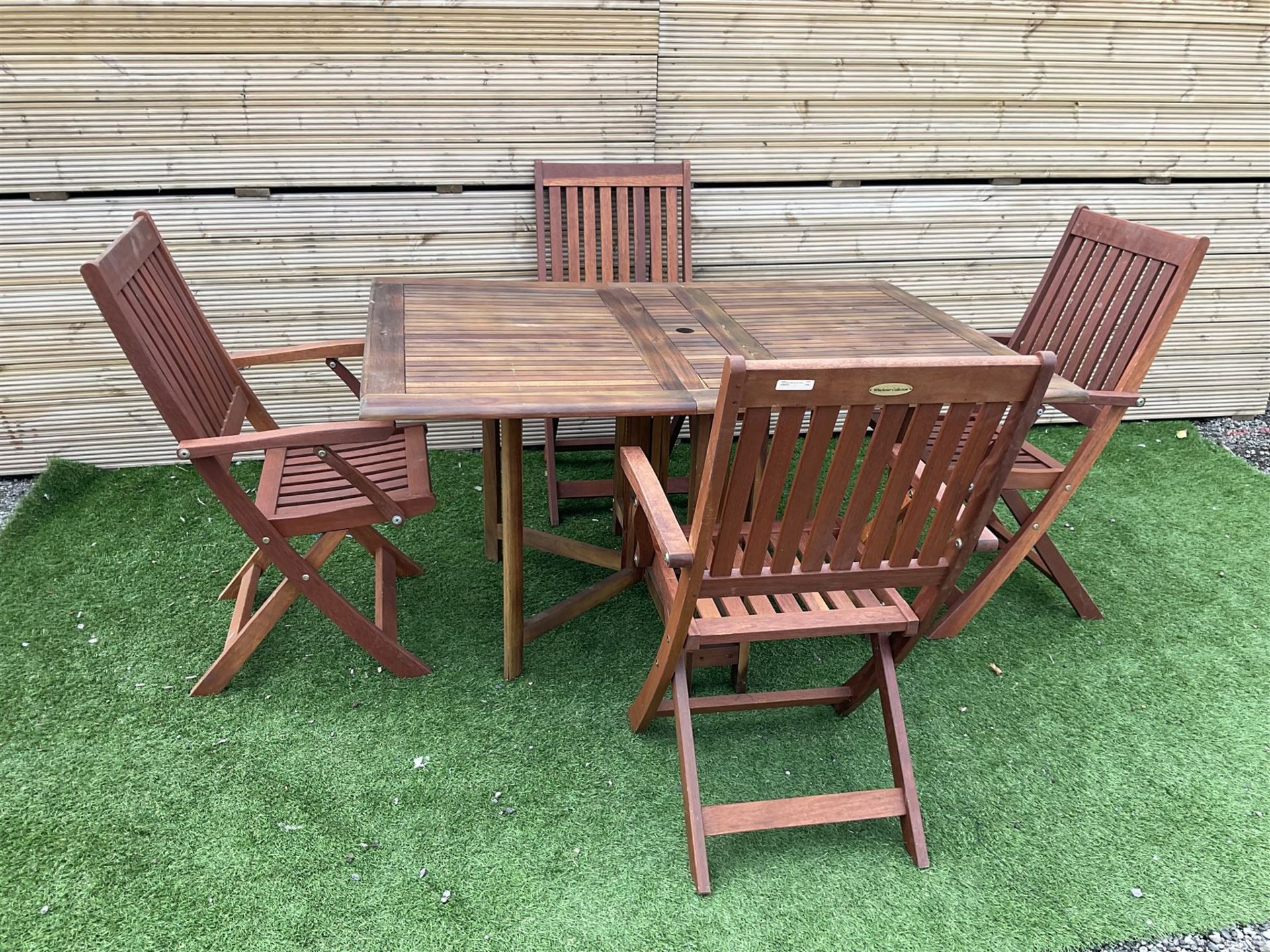 Winchester Collection - 20th century teak garden table drop-leaf table and set four matching folding - Image 2 of 7