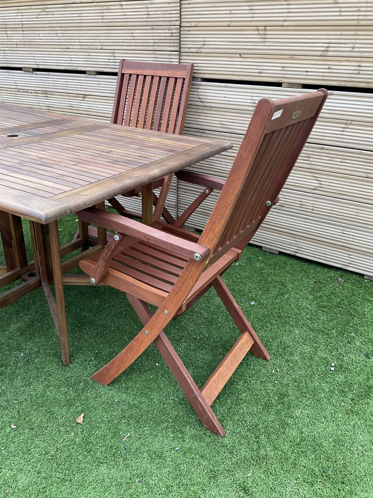 Winchester Collection - 20th century teak garden table drop-leaf table and set four matching folding - Image 4 of 7