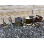 Collection of metal ware - copper coal scuttle