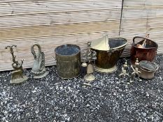 Collection of metal ware - copper coal scuttle