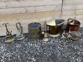 Collection of metal ware - copper coal scuttle