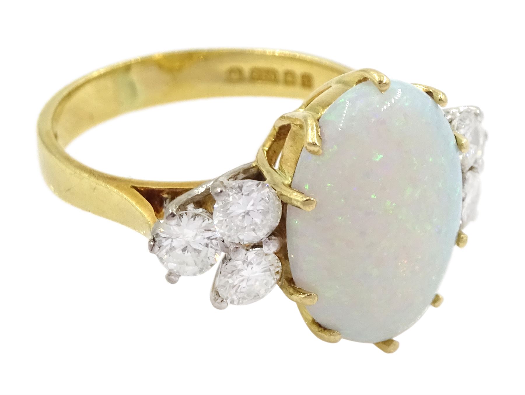 18ct gold opal and six stone round brilliant cut diamond ring - Image 3 of 4