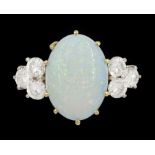 18ct gold opal and six stone round brilliant cut diamond ring