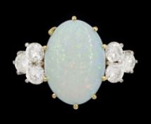 18ct gold opal and six stone round brilliant cut diamond ring