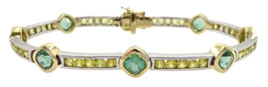 14ct white and yellow gold green tourmaline and yellow sapphire link bracelet