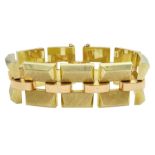 Mid-late 20th century continental 14ct brushed yellow and polished rose gold tank bracelet