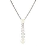 18ct white gold pearl and diamond pendant necklace