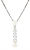 18ct white gold pearl and diamond pendant necklace