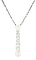 18ct white gold pearl and diamond pendant necklace