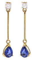 Pair of 9ct gold sapphire and white zircon pendant stud earrings