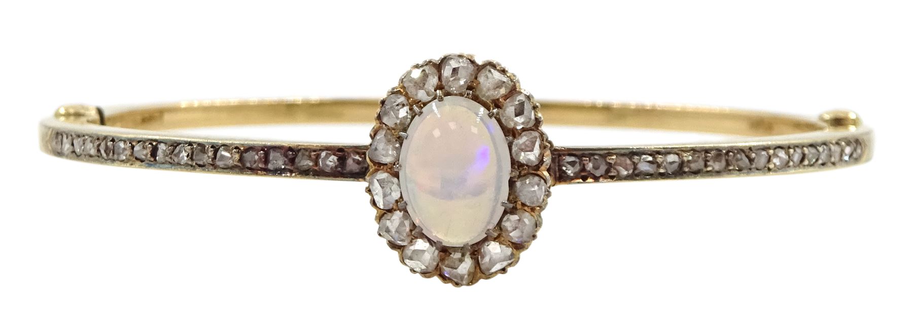Early 20th century gold opal and diamond hinged bangle - Image 2 of 4